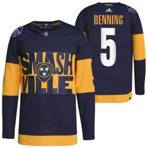 Men's Nashville Predators #5 Matt Benning 2022 Navy Stadium Series Player Stitched Jersey