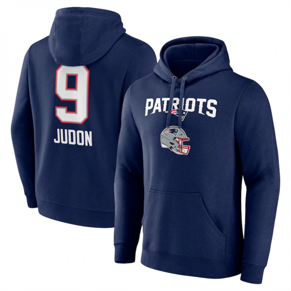 Men's New England Patriots #9 Matthew Judon Navy Team Wordmark Player Name & Number Pullover Hoodie 1