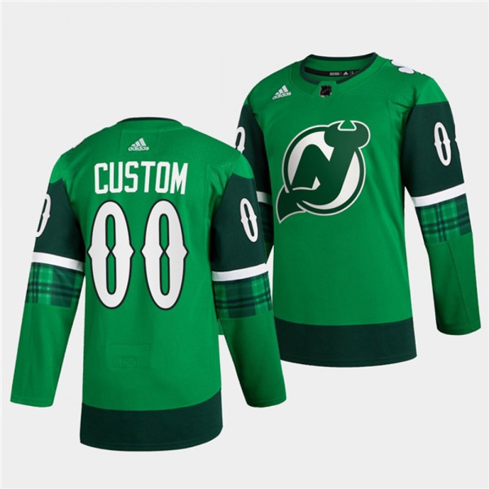 Men's New Jersey Devils Active Player Custom Green Warm-Up St Patricks Day Stitched Jersey 1
