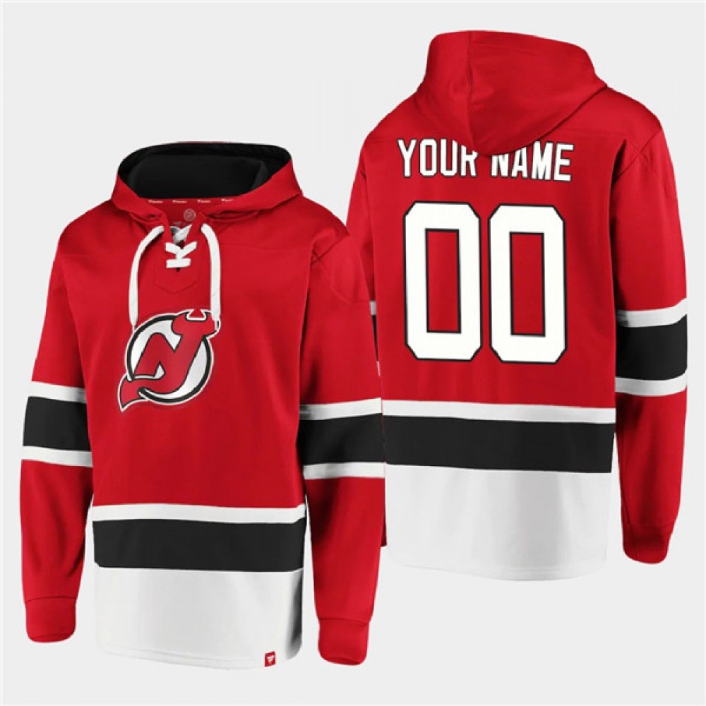 Men's New Jersey Devils Active Player Custom Red Ageless Must-Have Lace-Up Pullover Hoodie 1