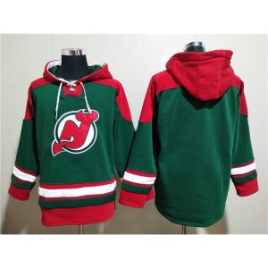 Men's New Jersey Devils Blank Green Ageless Must-Have Lace-Up Pullover Hoodie
