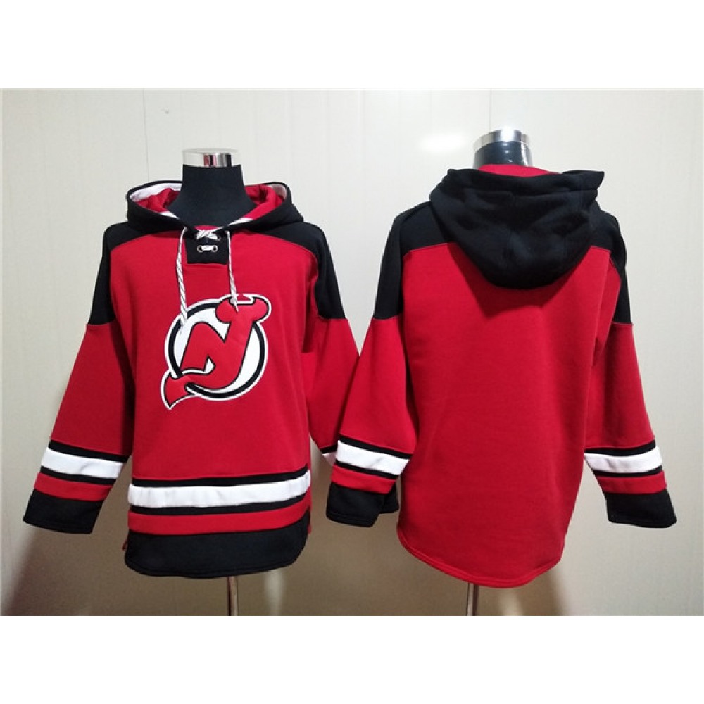 Men's New Jersey Devils Blank Red Ageless Must-Have Lace-Up Pullover Hoodie 1