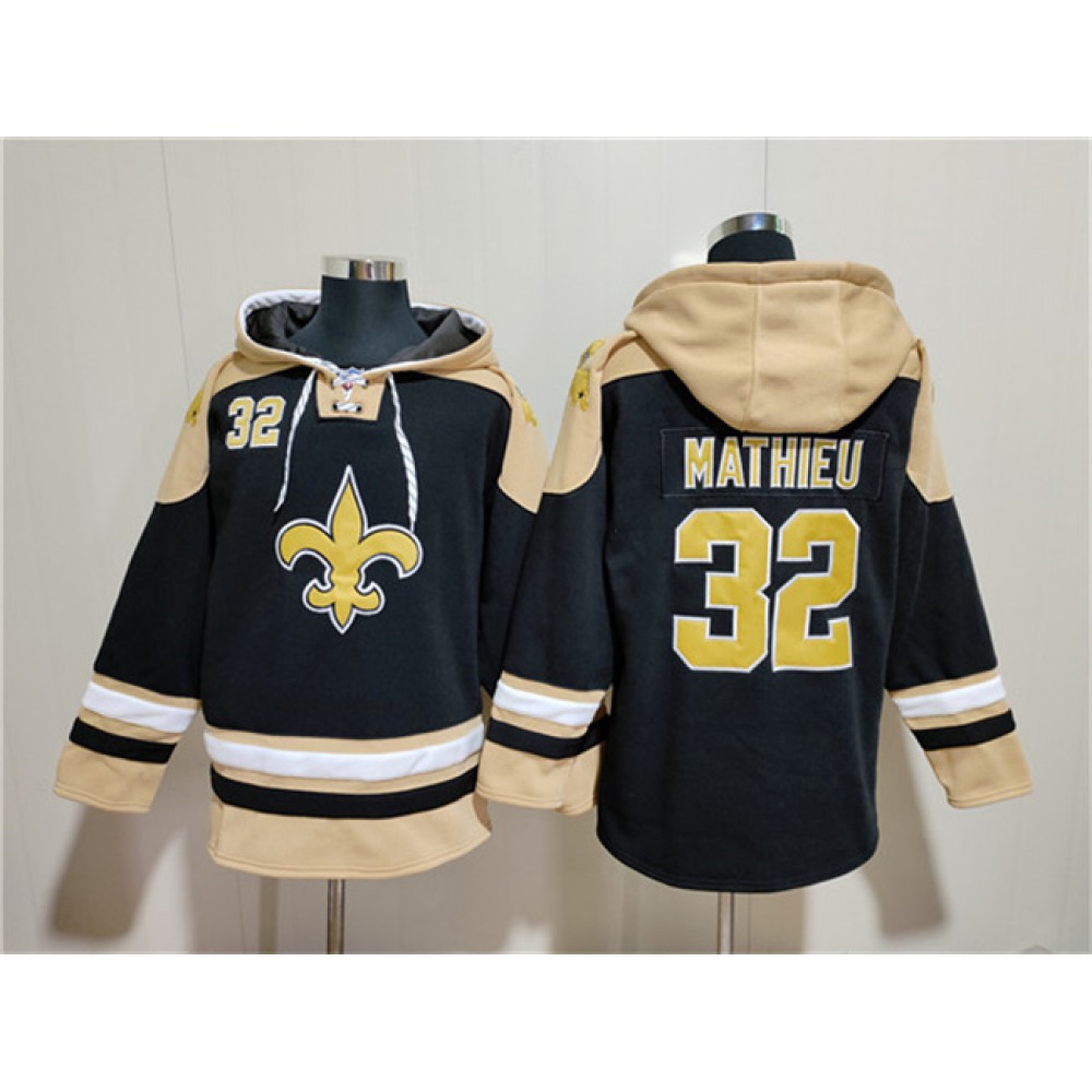 Men's New Orleans Saints #32 Tyrann Mathieu Black Ageless Must-Have Lace-Up Pullover Hoodie 1