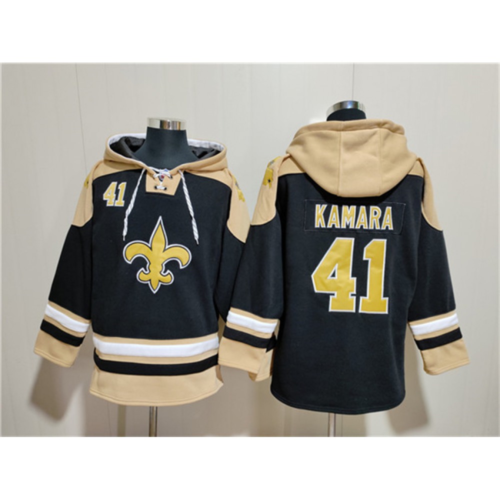 Men's New Orleans Saints #41 Alvin Kamara Black Ageless Must-Have Lace-Up Pullover Hoodie 1