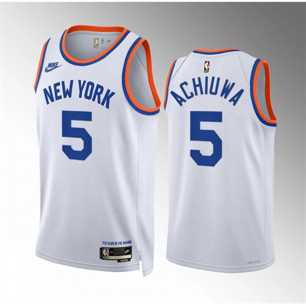 Men's New Yok Knicks #5 Precious Achiuwa White 2021/22 City Edition Stitched Basketball Jersey 1