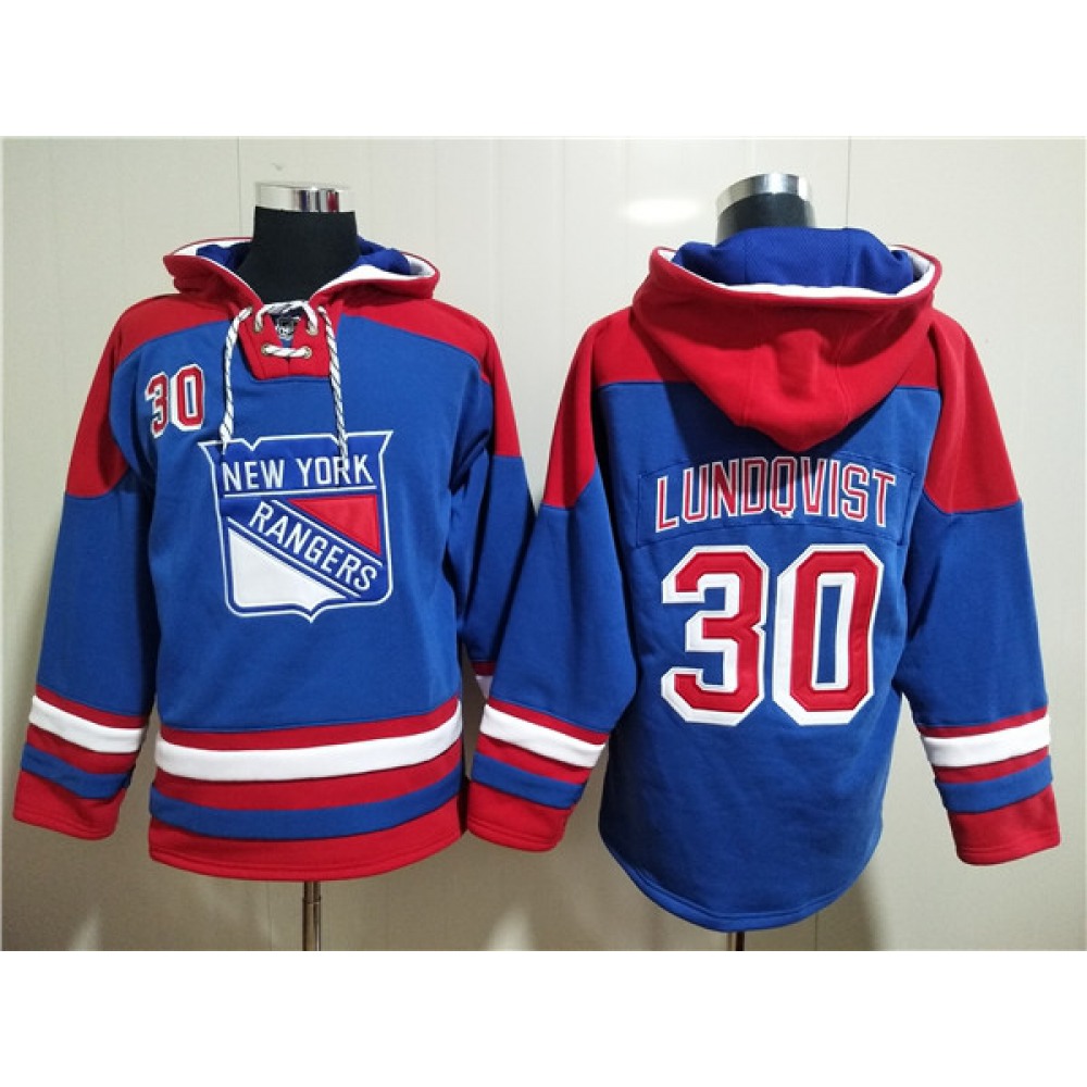 Men's New York Rangers #30 Henrik Lundqvist Blue Ageless Must-Have Lace-Up Pullover Hoodie 1
