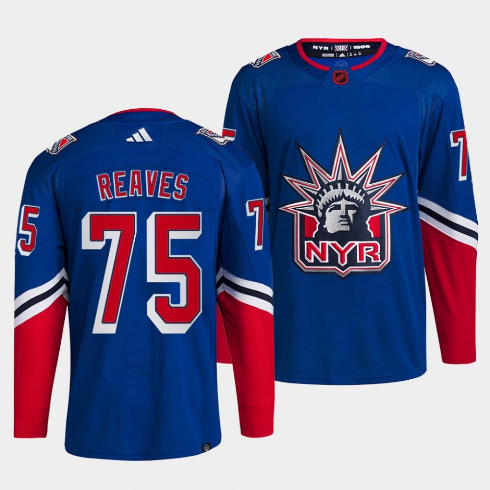 Men's New York Rangers #75 Ryan Reaves Blue 2022-23 Reverse Retro Stitched Jersey 1