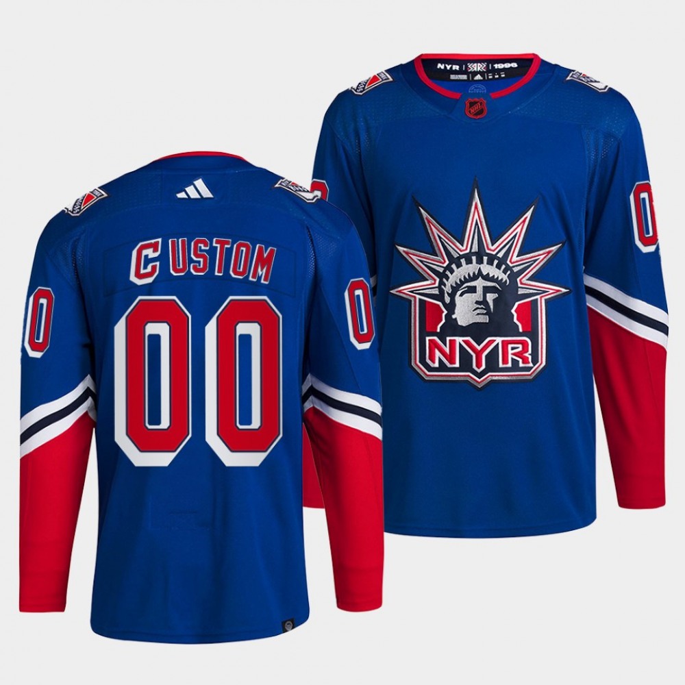 Men's New York Rangers Custom Blue 2022-23 Reverse Retro Stitched Jersey 1