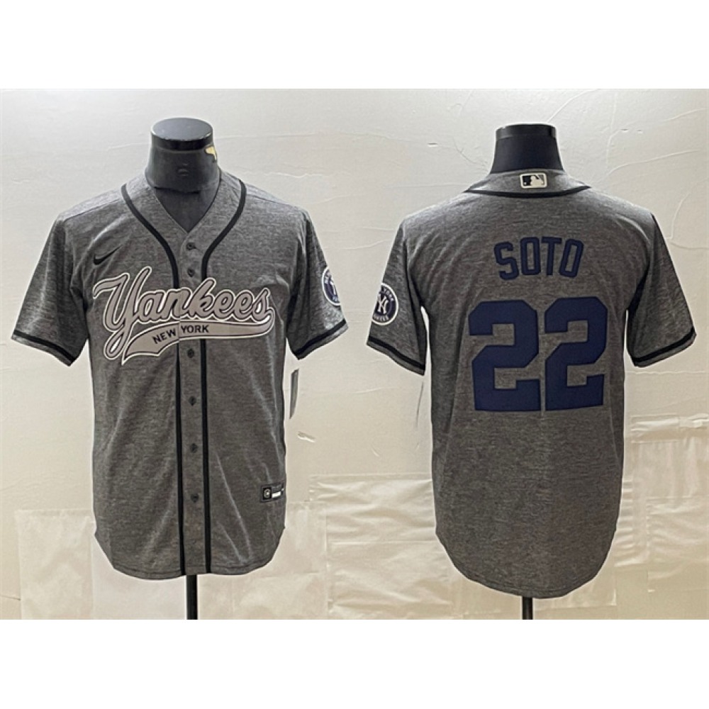 Men's New York Yankees #22 Juan Soto Grey Cool Base Stitched Baseball Jersey 1