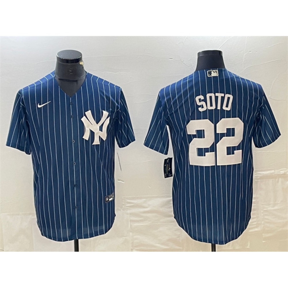 Men's New York Yankees #22 Juan Soto Navy Cool Base Stitched Baseball Jersey 1