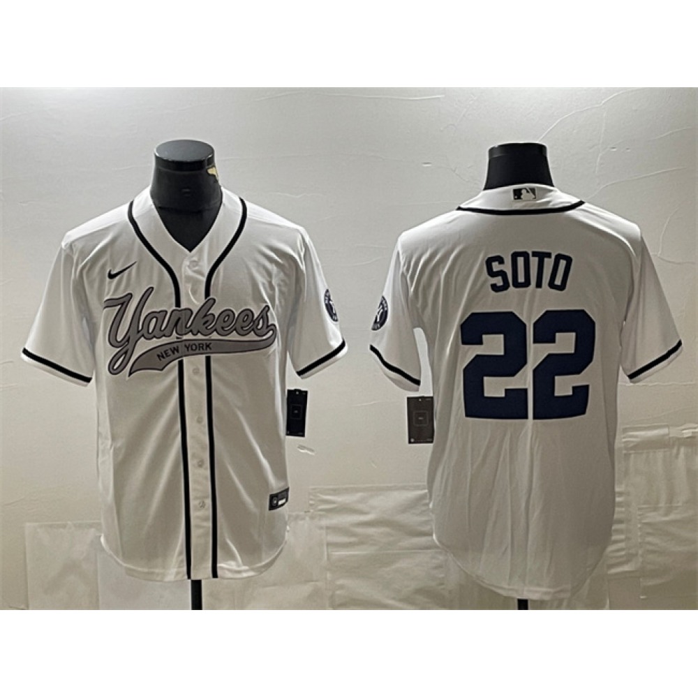 Men's New York Yankees #22 Juan Soto White Cool Base Stitched Baseball Jersey 1