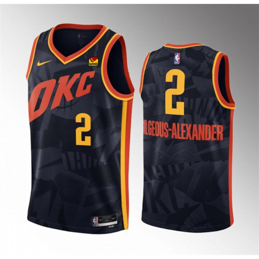 Men's Oklahoma City Thunder #2 Shai Gilgeous-Alexander Black 2023/24 City Edition Stitched Basketball Jersey 1