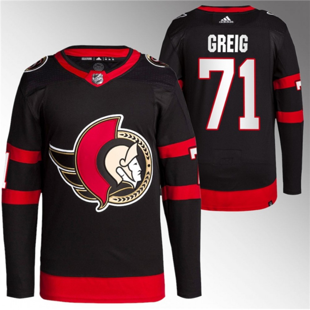 Men's Ottawa Senators #71 Ridly Greig Black Premier Stitched Jersey 1
