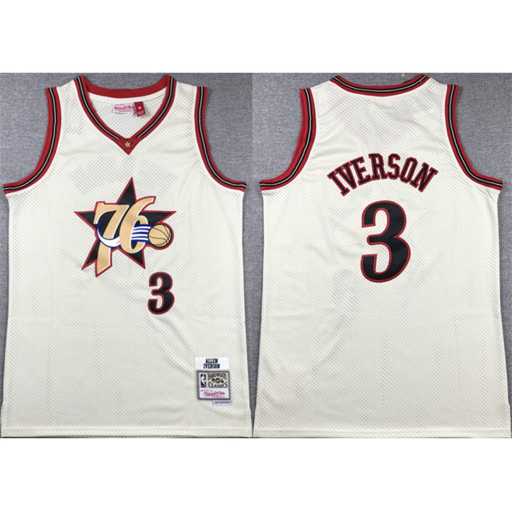 Men's Philadelphia 76ers #3 Allen Iverson White Throwback Stitched basketball Jersey 1