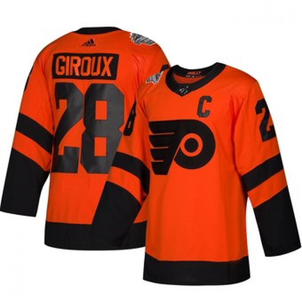Men's Philadelphia Flyers #28 Claude Giroux Orange 2019 NHL Stadium Series Stitched Jersey 1
