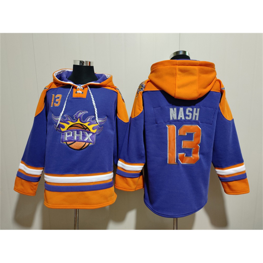Men's Phoenix Suns #13 Steve Nash Purple Ageless Must-Have Lace-Up Pullover Hoodie 1