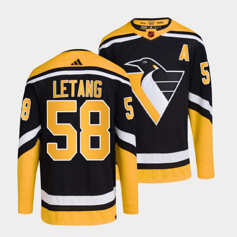 Men's Pittsburgh Penguins #58 Kris Letang Black 2022-23 Reverse Retro Stitched Jersey 1