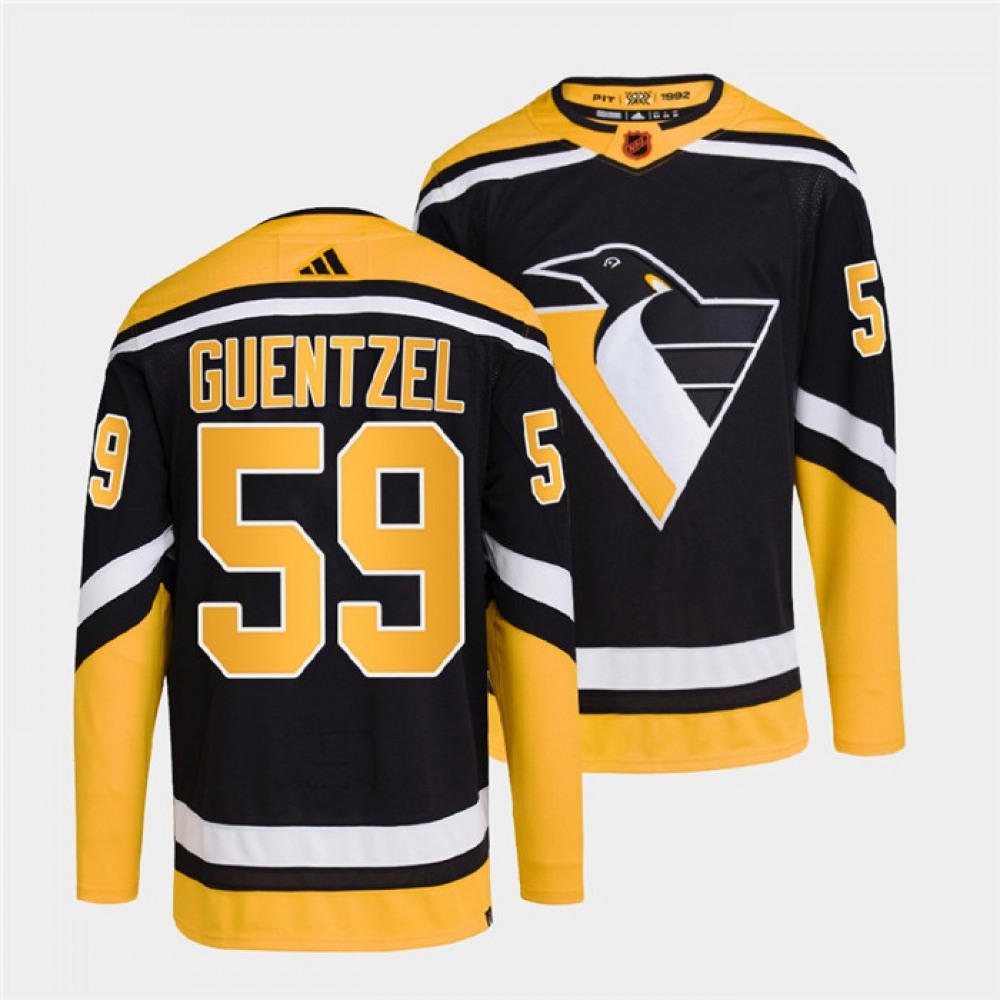 Men's Pittsburgh Penguins #59 Jake Guentzel Black 2022-23 Reverse Retro Stitched Jersey 1