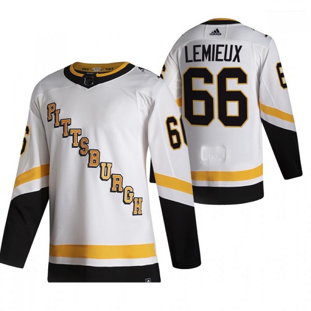 Men's Pittsburgh Penguins #66 Mario Lemieux 2021 Reverse Retro White Stitched NHL Jersey 1