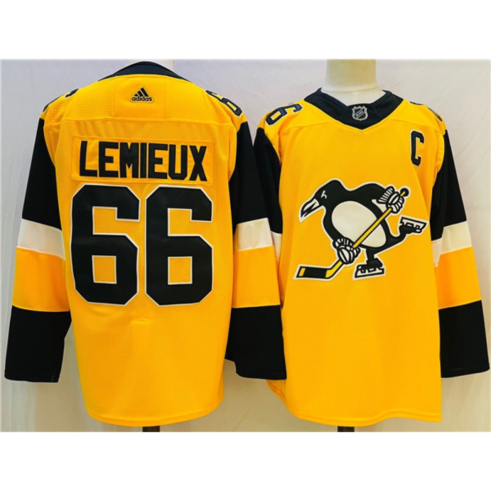 Men's Pittsburgh Penguins #66 Mario Lemieux Gold Stitched NHL Jersey 1