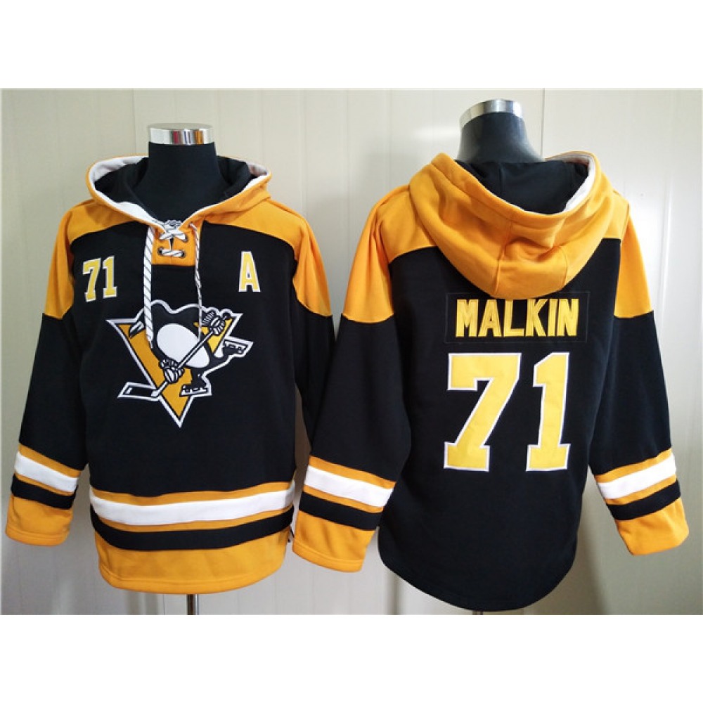 Men's Pittsburgh Penguins #71 Evgeni Malkin Black Ageless Must-Have Lace-Up Pullover Hoodie 1