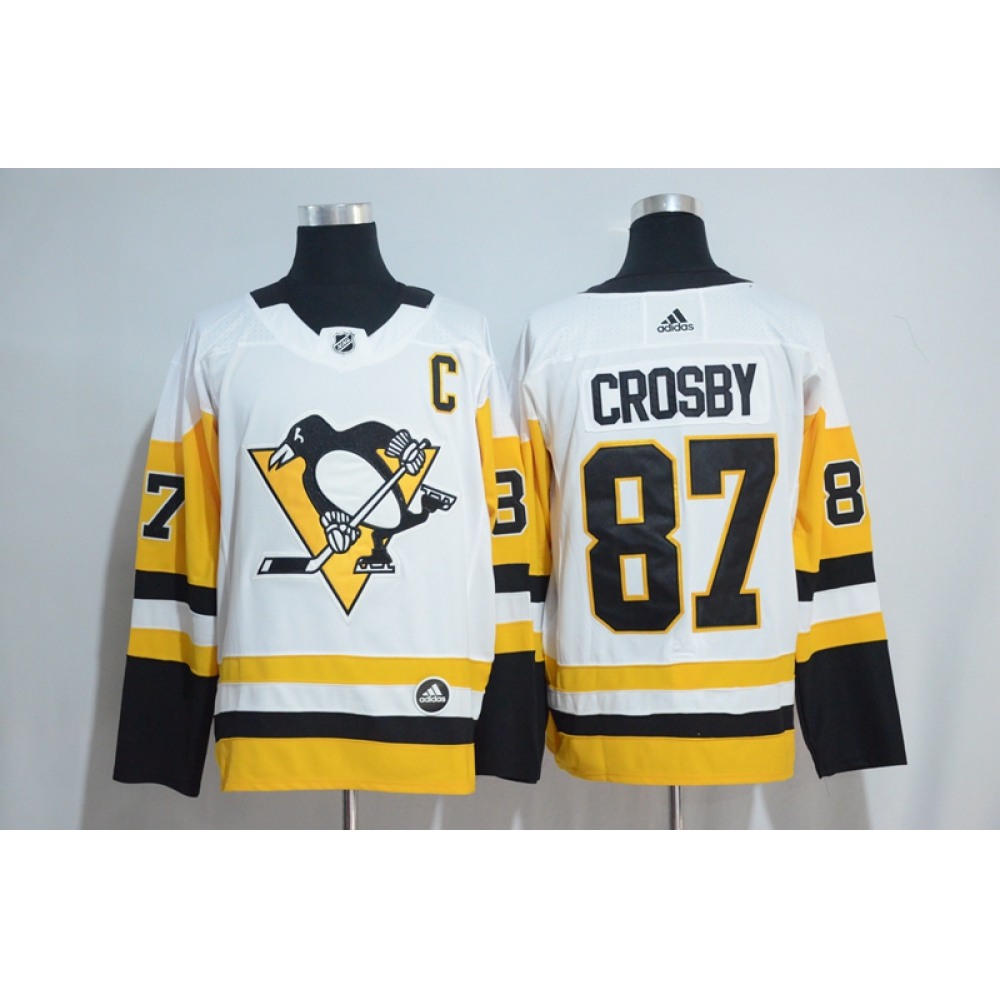 Men's Pittsburgh Penguins #87 Sidney Crosby White Road Authentic Stitched NHL Jersey 1