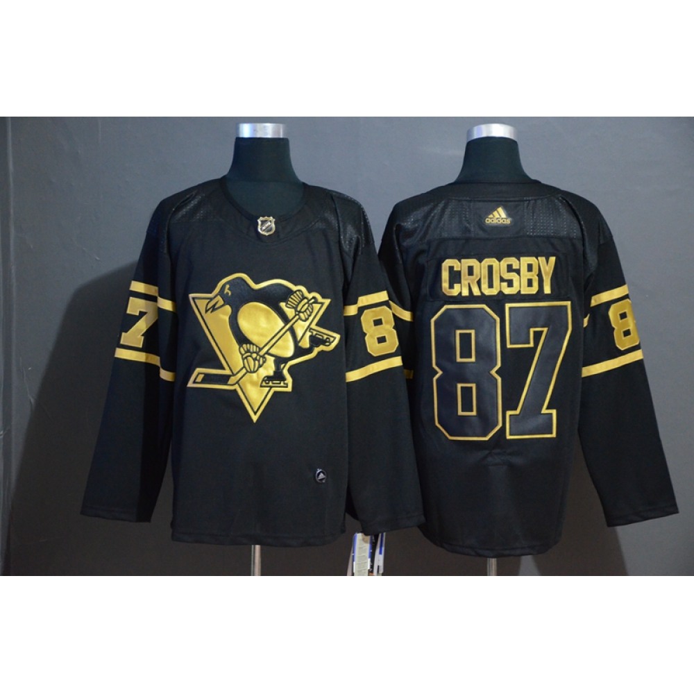 Men's Pittsburgh Penguins #87 Sidney Crosby Black Golden Stitched NHL Jersey 1
