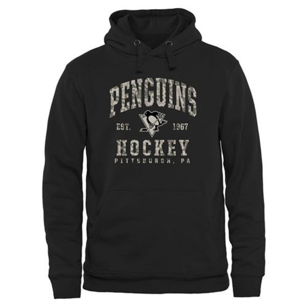 Men's Pittsburgh Penguins Black Camo Stack Pullover Hoodie 1