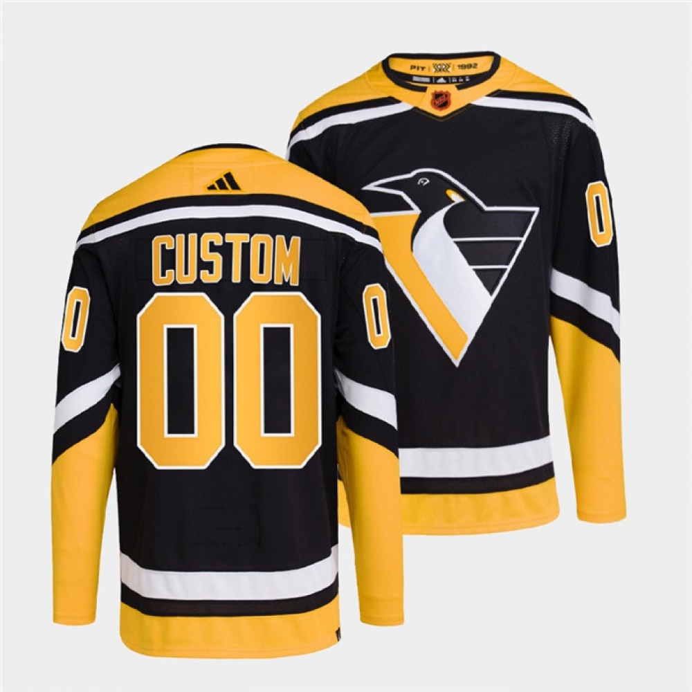Men's Pittsburgh Penguins Custom Black 2022-23 Reverse Retro Stitched Jersey 1