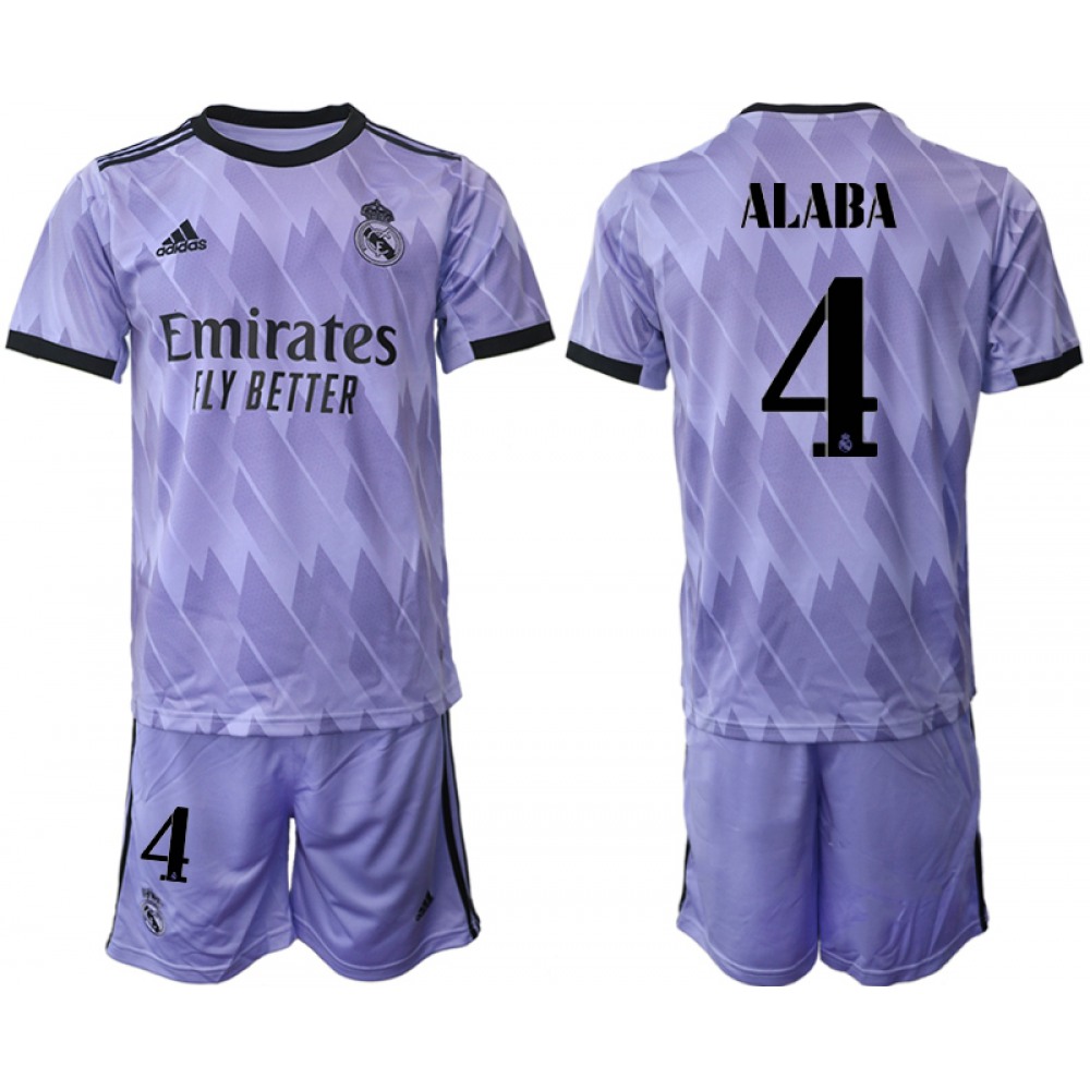 Men's Real Madrid #4 David Alaba 22/23 Purple Away Soccer Jersey Suit 1