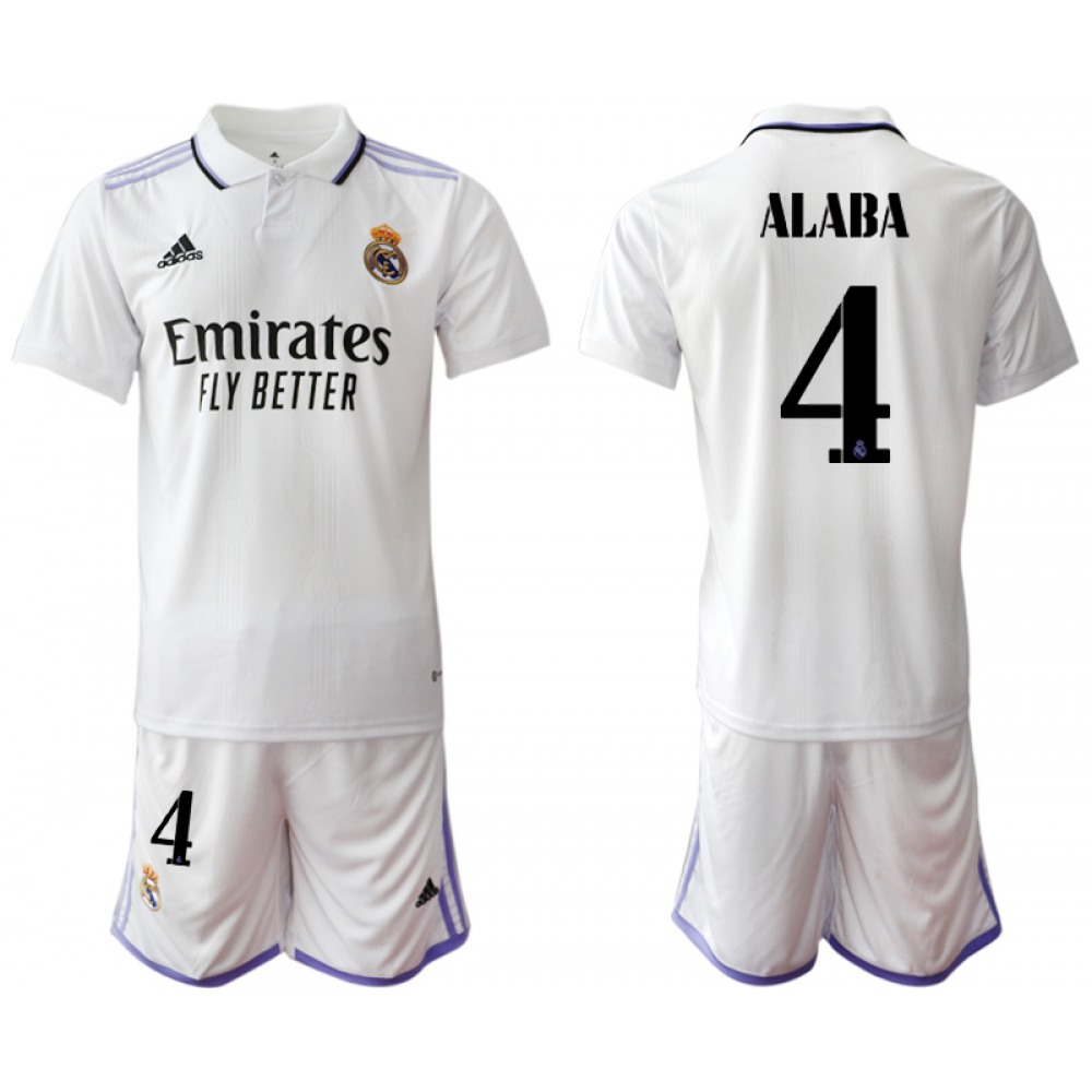 Men's Real Madrid #4 David Alaba 22/23 White Home Soccer Jersey Suit 1