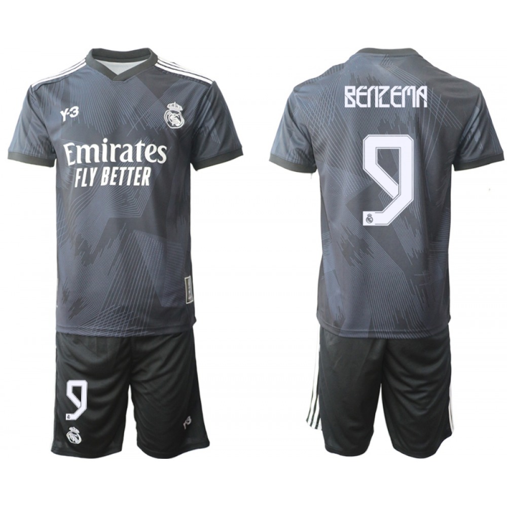 Men's Real Madrid #9 Karim Benzema 22/23 Black Soccer Jersey Suit 1