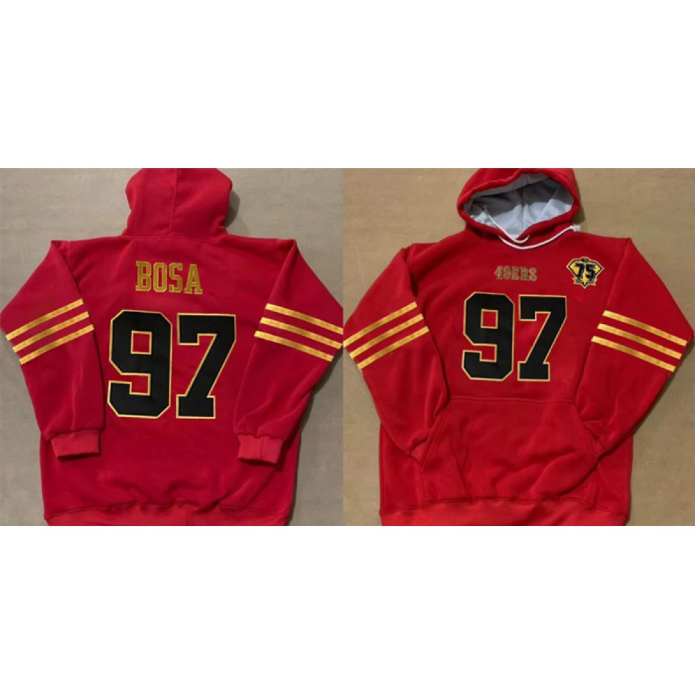 Men's San Francisco 49ers Customized Red Gold 75th Anniversary Alternate Pullover Hoodie 1