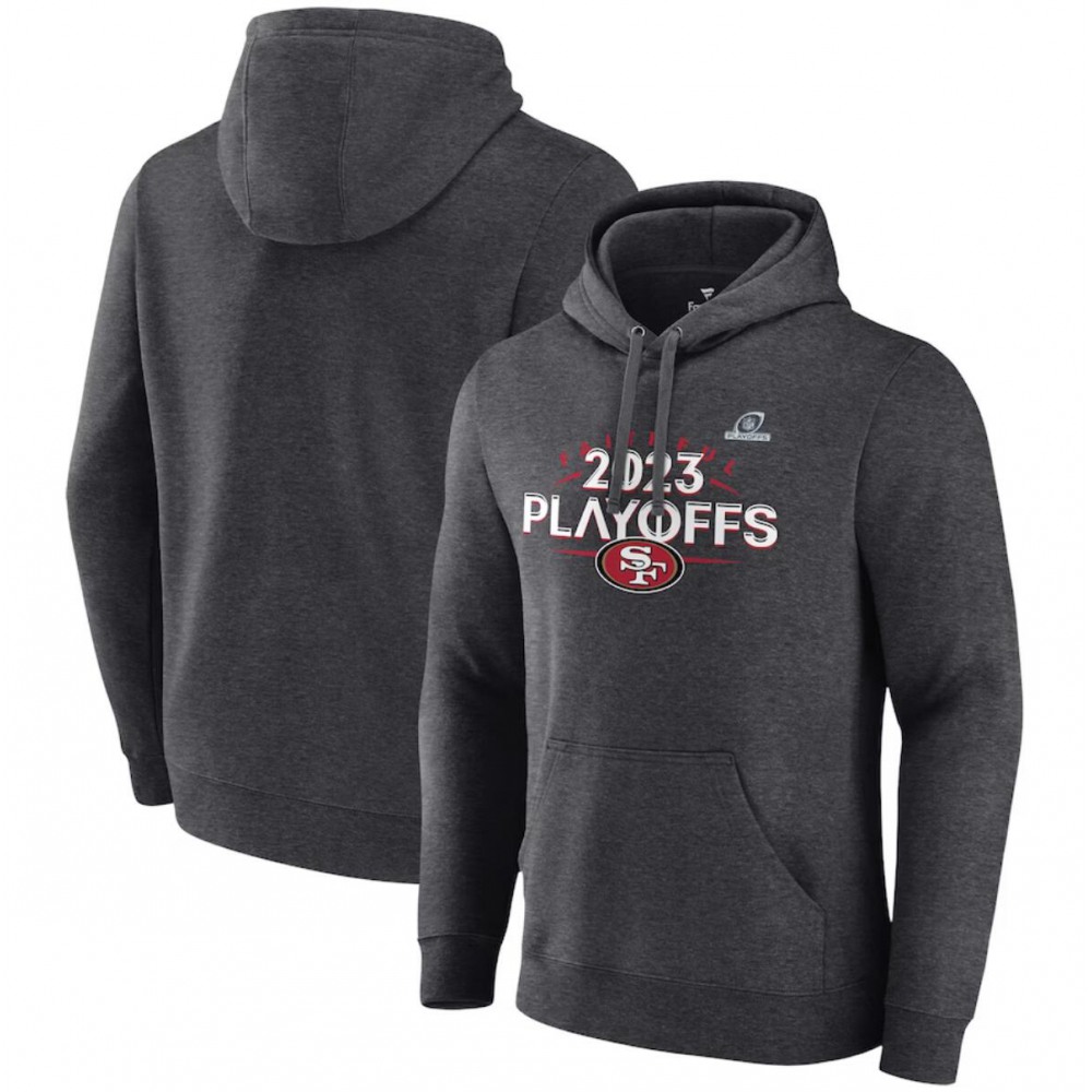 Men's San Francisco 49ers Heather Charcoal 2023 Playoffs Fleece Pullover Hoodie 1
