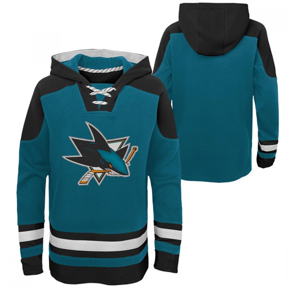 Men's San Jose Sharks Blank Teal Ageless Must-Have Lace-Up Pullover Hoodie 1