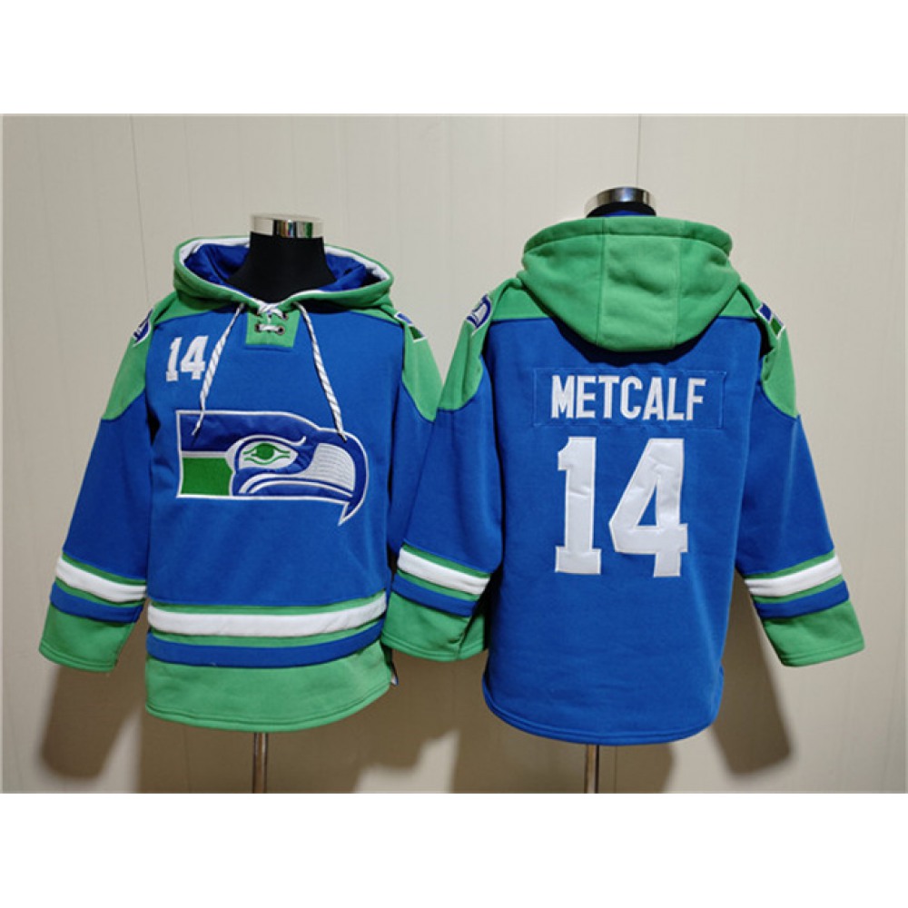 Men's Seattle Seahawks #14 DK Metcalf Royal Ageless Must-Have Lace-Up Pullover Hoodie 1