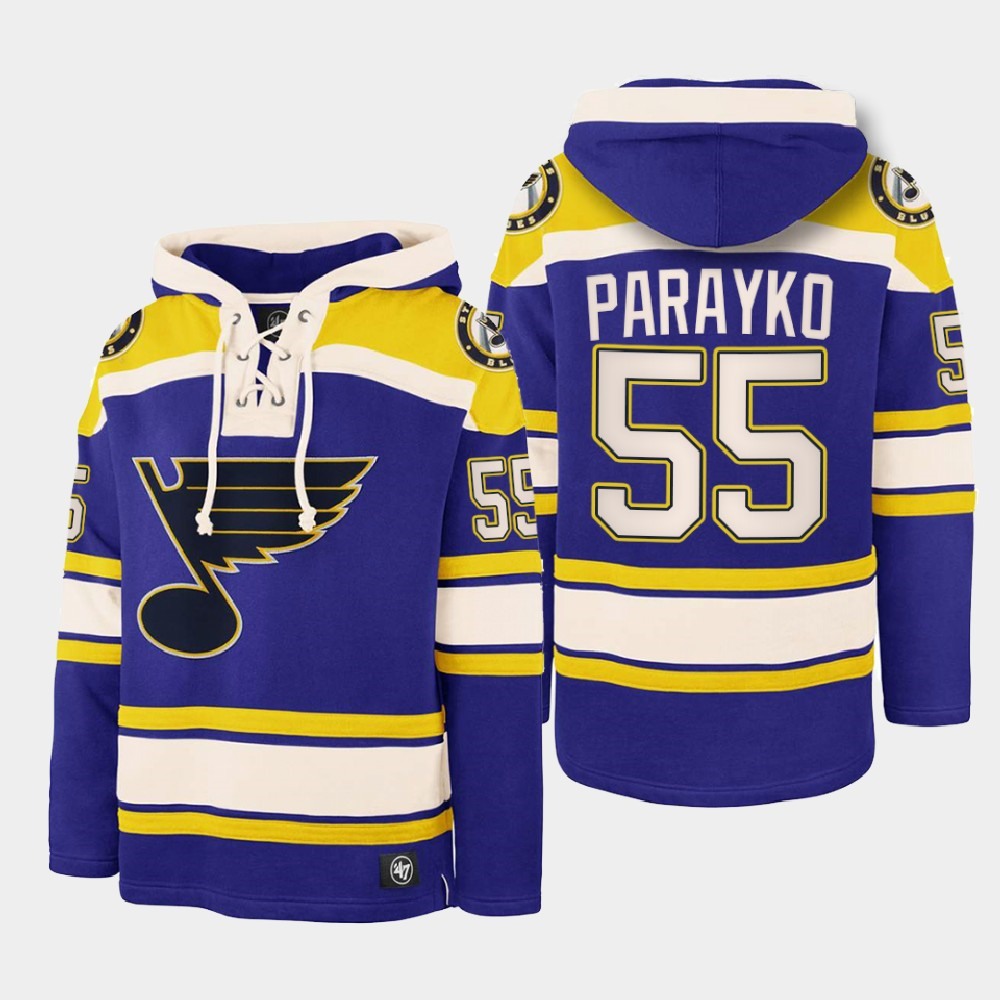Men's St. Louis Blues #55 Colton Parayko Blue Ageless Must-Have Lace-Up Pullover Hoodie 1