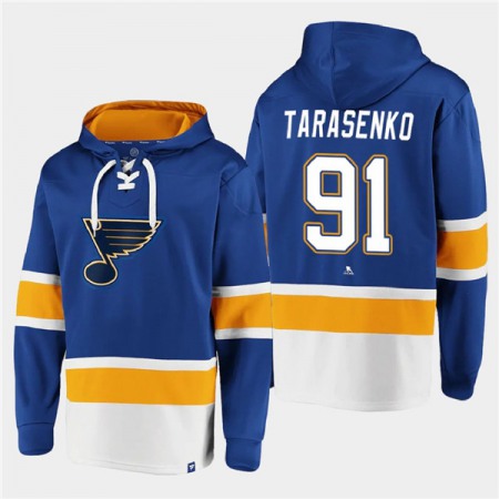 Men's St. Louis Blues #91 Vladimir Tarasenko Blue Ageless Must-Have Lace-Up Pullover Hoodie 1