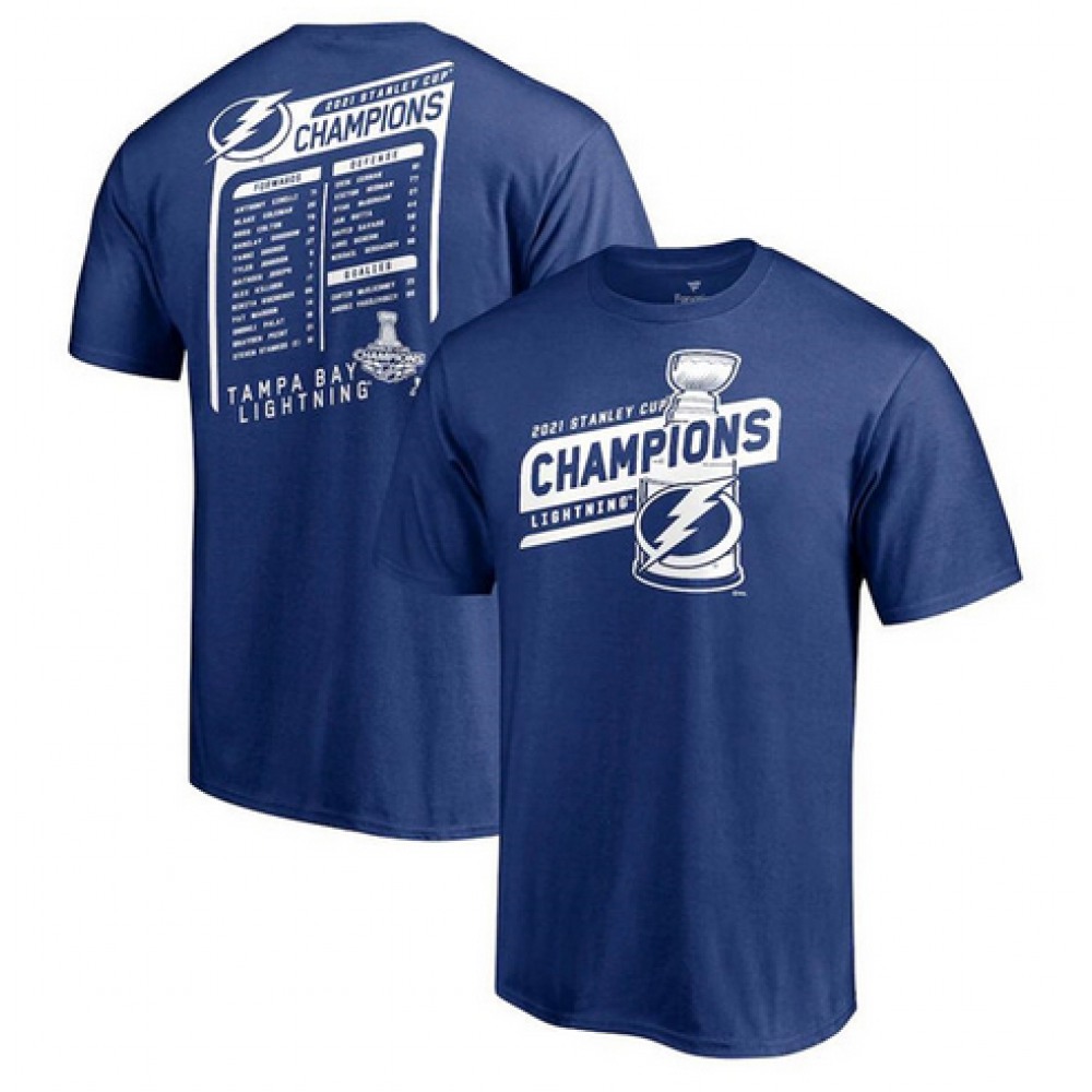 Men's Tampa Bay Lightning 2021 Blue Stanley Cup Champions Pepper Pot T-Shirt 1