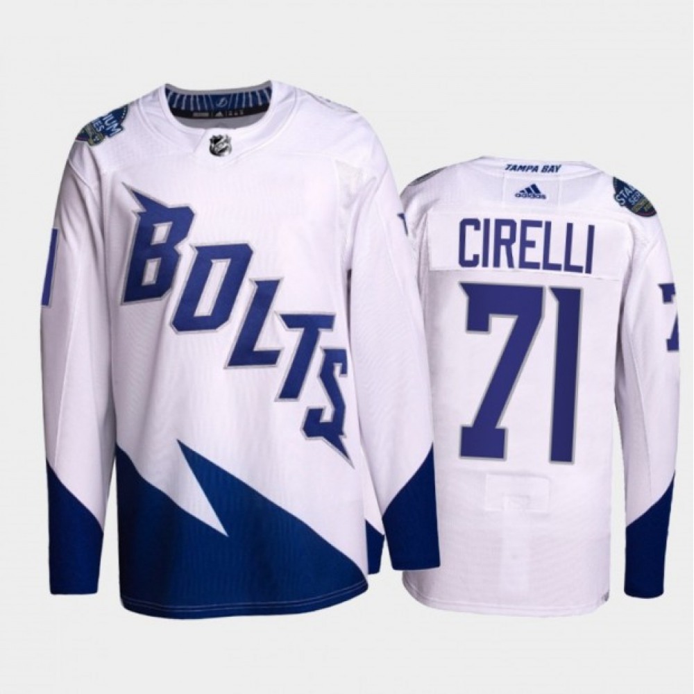 Men's Tampa Bay Lightning #71 Anthony Cirelli 2022 White Stadium Series Stitched Jersey 1