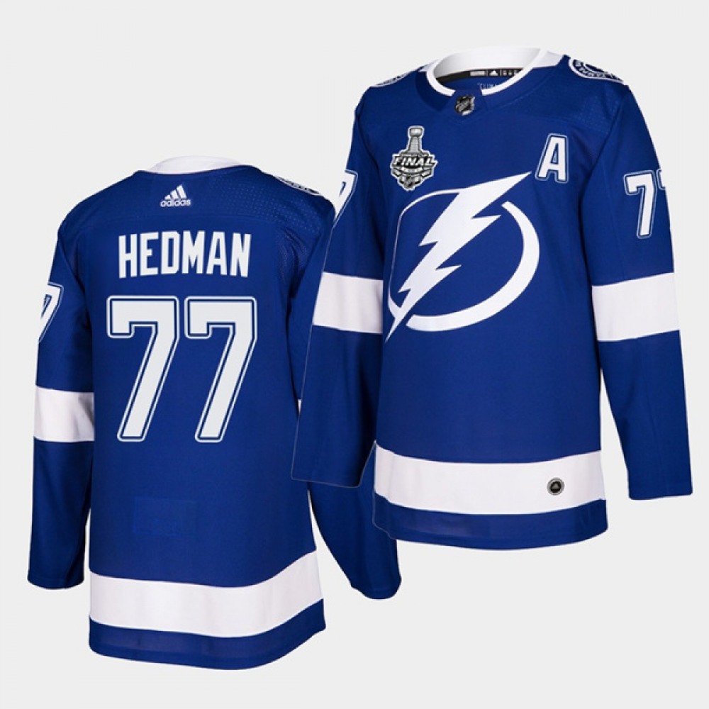 Men's Tampa Bay Lightning #77 Victor Hedman 2020 Blue Stanley Cup Finals Stitched Jersey 1