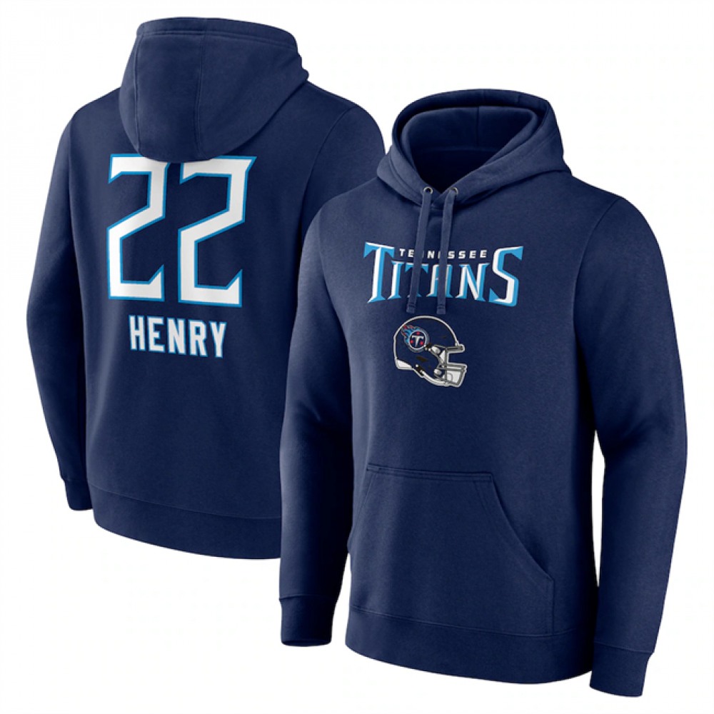 Men's Tennessee Titans #22 Derrick Henry Navy Team Wordmark Name & Number Pullover Hoodie 1