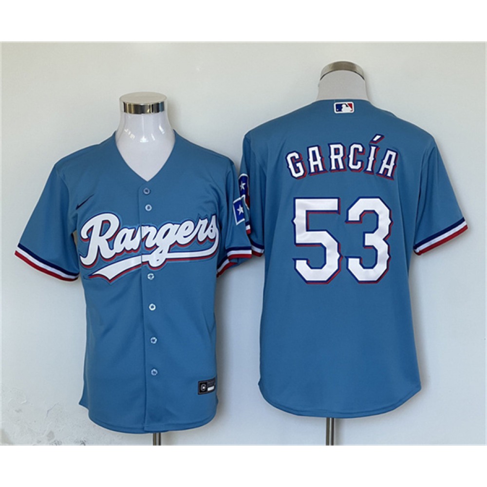 Men's Texas Rangers #53 Adolis Garcia Blue With Patch Cool Base Stitched MLB Jersey 1