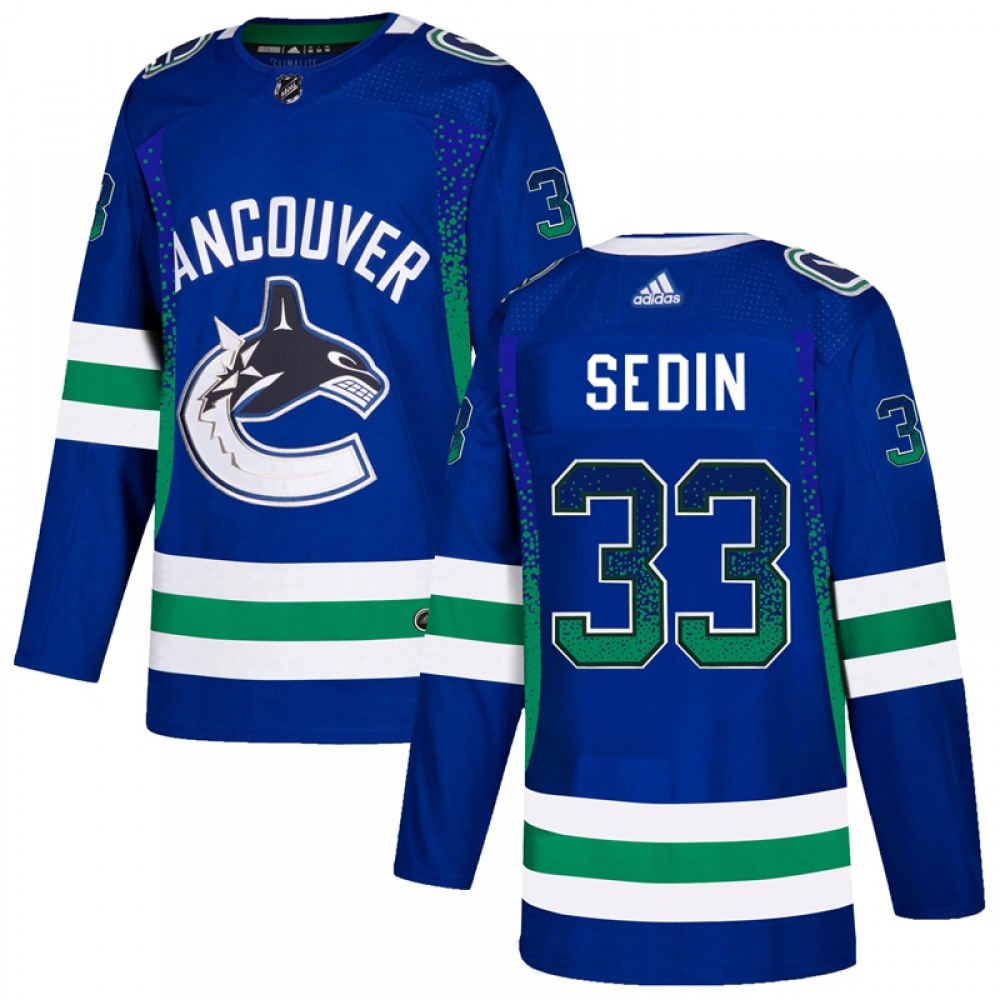 Men's Vancouver Canucks #33 Henrik Sedin Blue Drift Fashion Stitched NHL Jersey 1