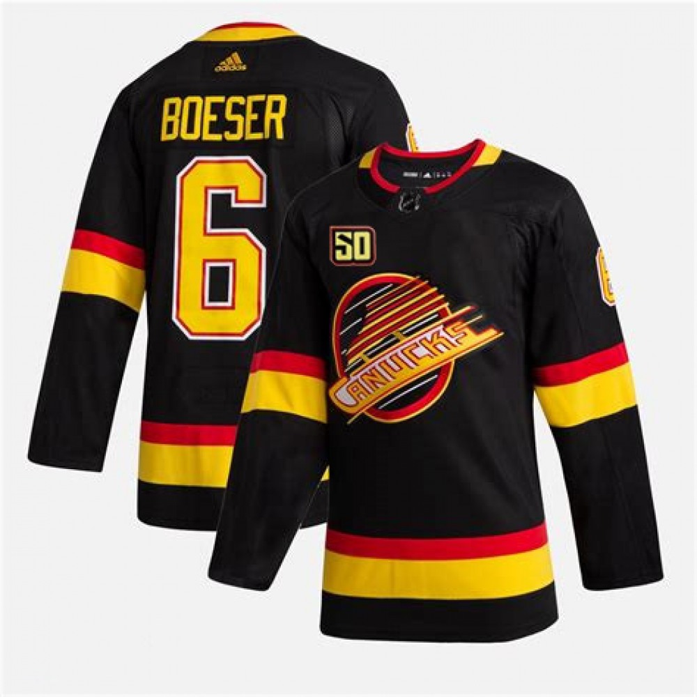 Men's Vancouver Canucks #6 Brock Boeser 50th Anniversary Black Stitched Jersey 1