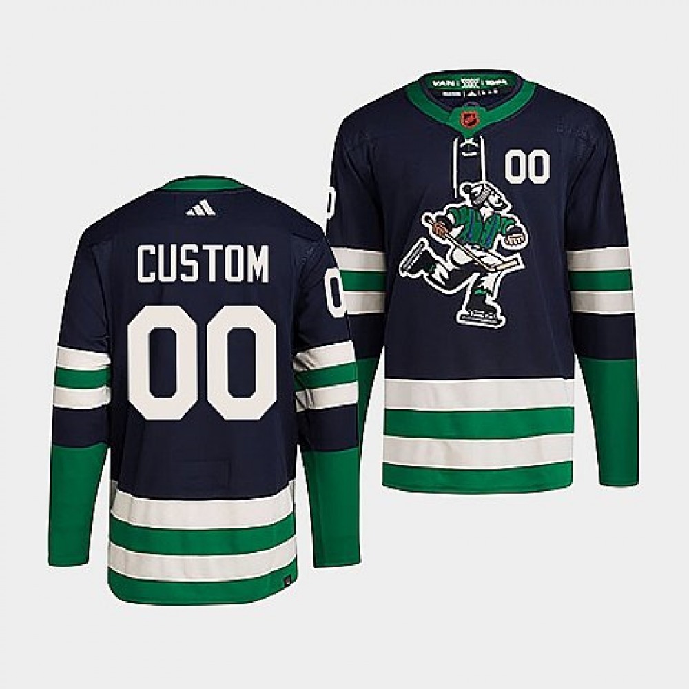 Men's Vancouver Canucks Custom Navy 2022 Reverse Retro Stitched Jersey 1