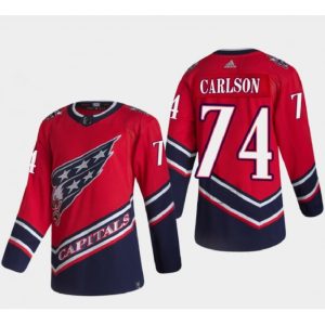 Men's Washington Capitals #74 John Carlson 2021 Red Reverse Retro Stitched Jersey