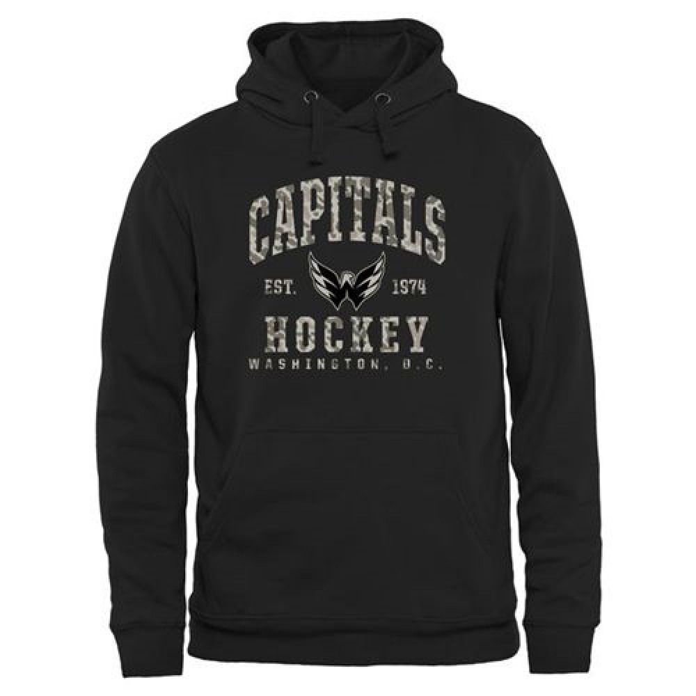 Men's Washington Capitals Black Camo Stack Pullover Hoodie 1