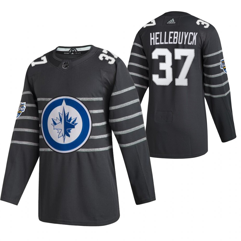 Men's Winnipeg Jets #37 Connor Hellebuyck 2020 Grey All Star Stitched NHL Jersey 1