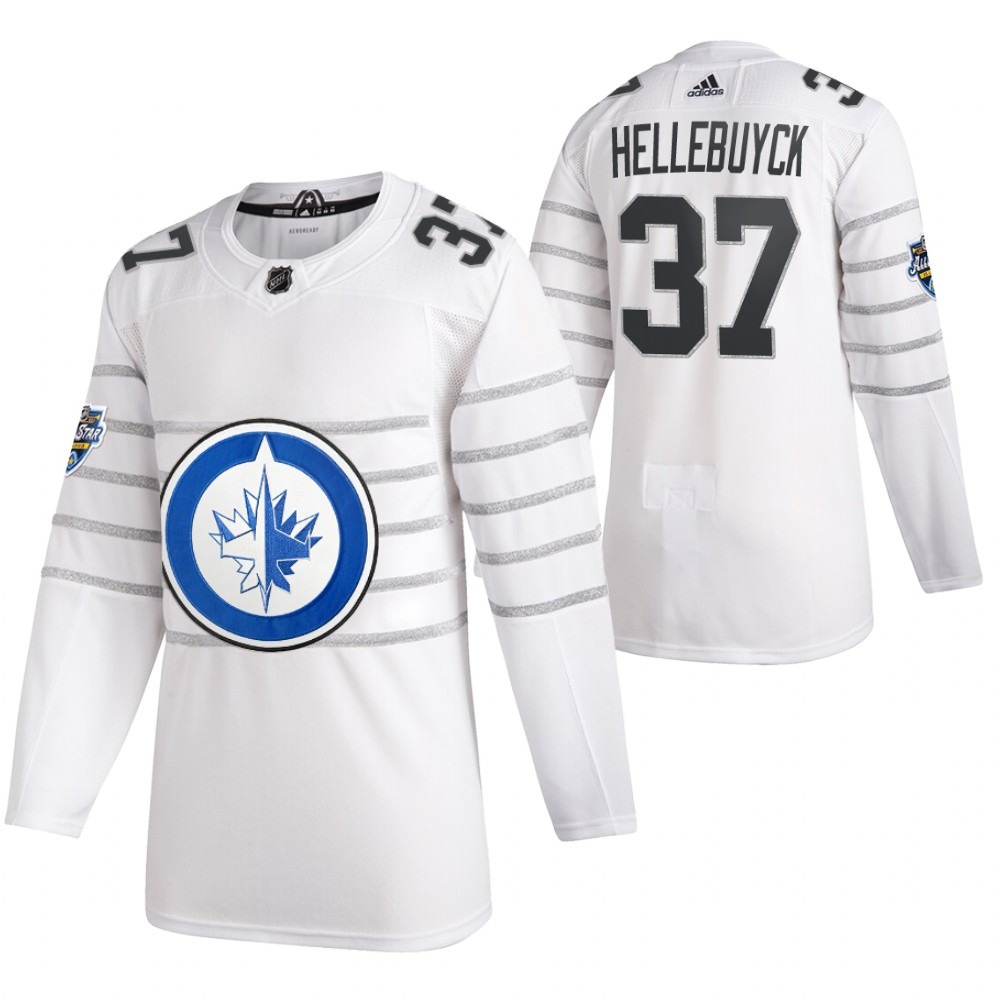 Men's Winnipeg Jets #37 Connor Hellebuyck 2020 White All Star Stitched NHL Jersey 1